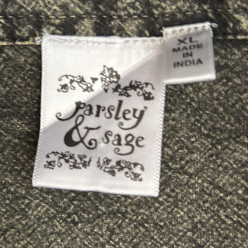 Parsley & Sage M Green Embroidered Denim Look Button Front Shirt Top . Size XL - Picture 3 of 7